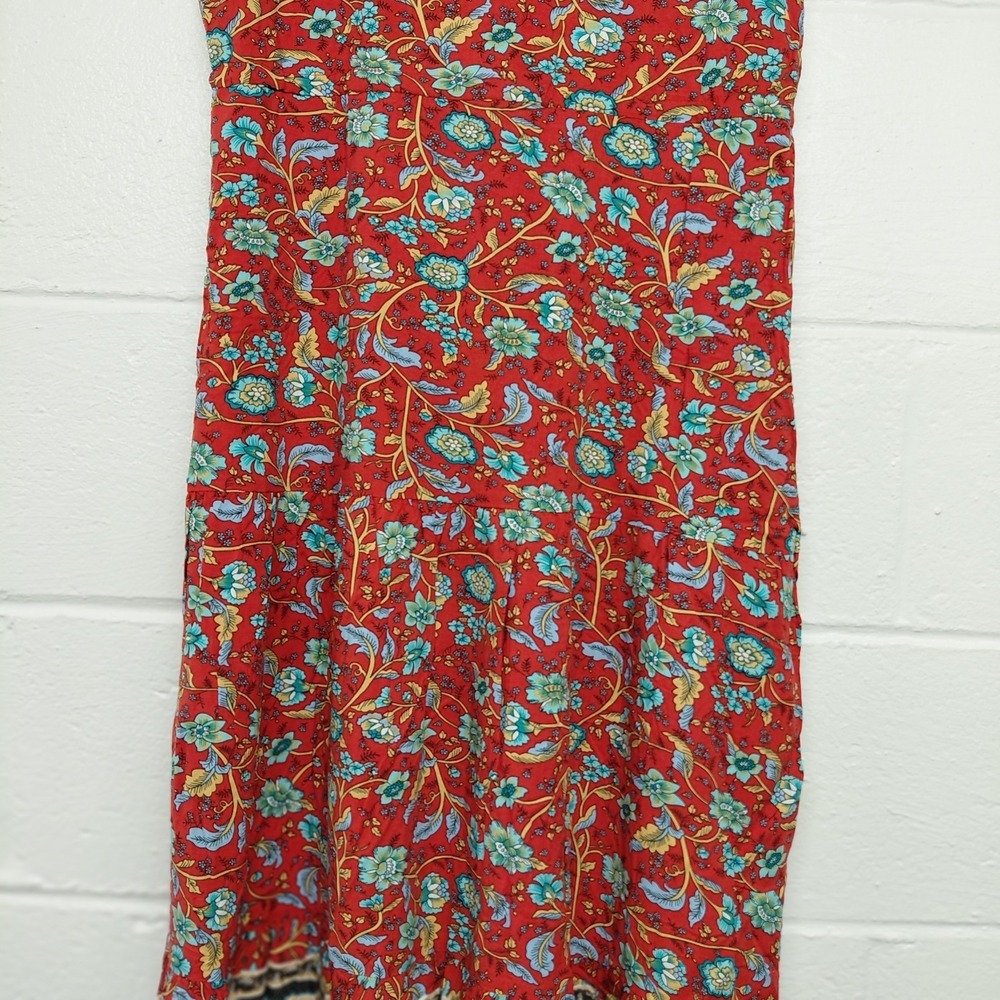 Temofon Womens Red Floral V-neckline Dress Size Medium Light Resort Holiday Chic - Picture 10 of 16